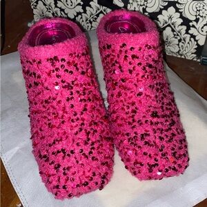 Circus NY Pink Sherpa Sequin Mules